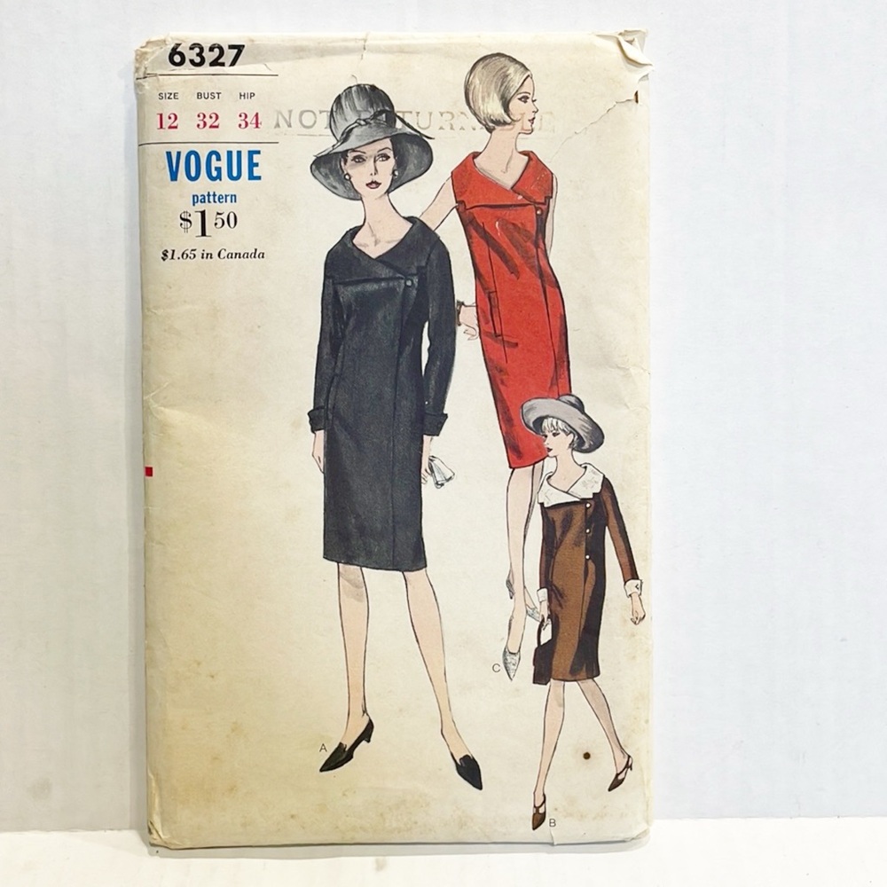 Rare NEW Vogue sewing pattern 6327 Womens Dress Vintage‎ 1964 Sz 12